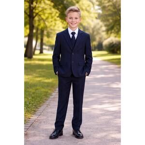NEW Boys First Holy Communion Suit Size 10 - Navy 5 Piece w/Garment Bag